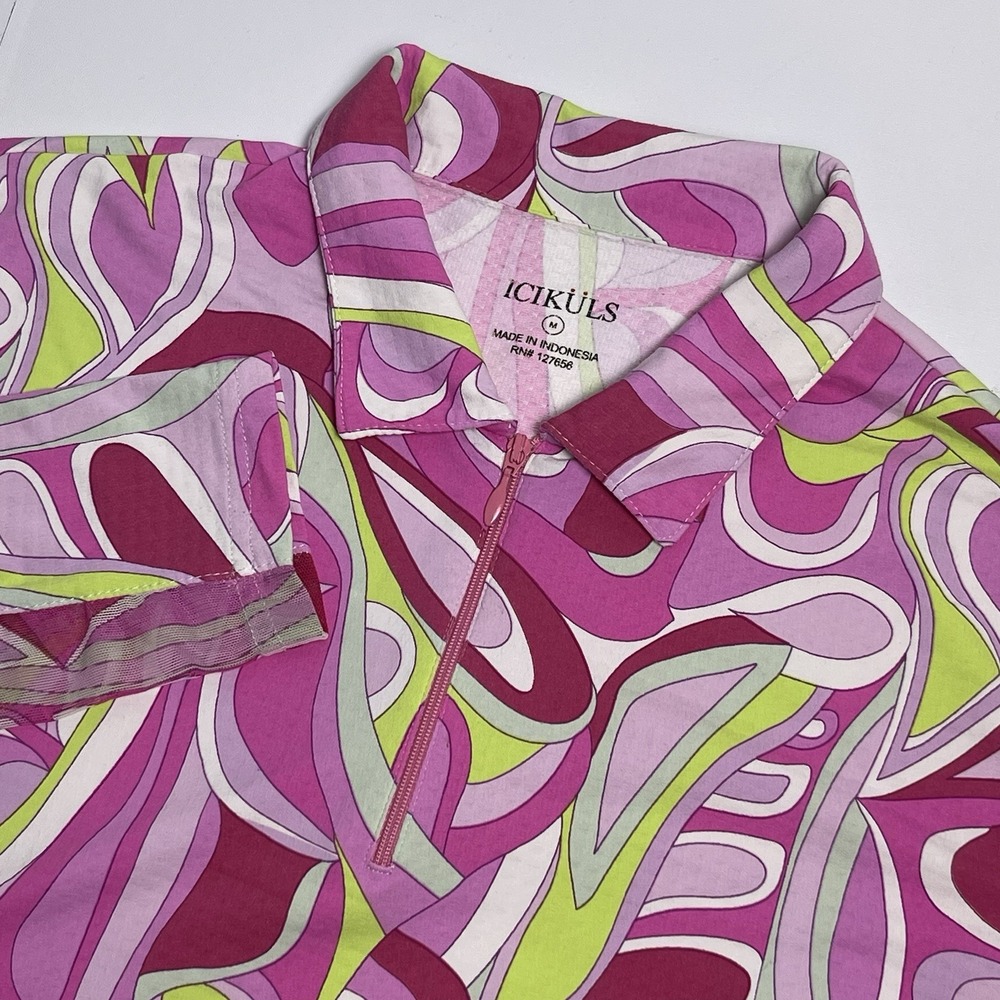 ICIKULS IBKUL Women's Medium Mesh Long Sleeve 1/4 Zip Pink Green White Golf
